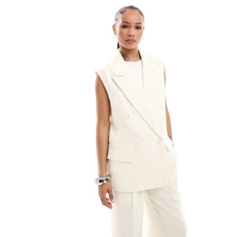 4th & Reckless Petite tailored sleeveless longline vest and pants set in buttercream yellow