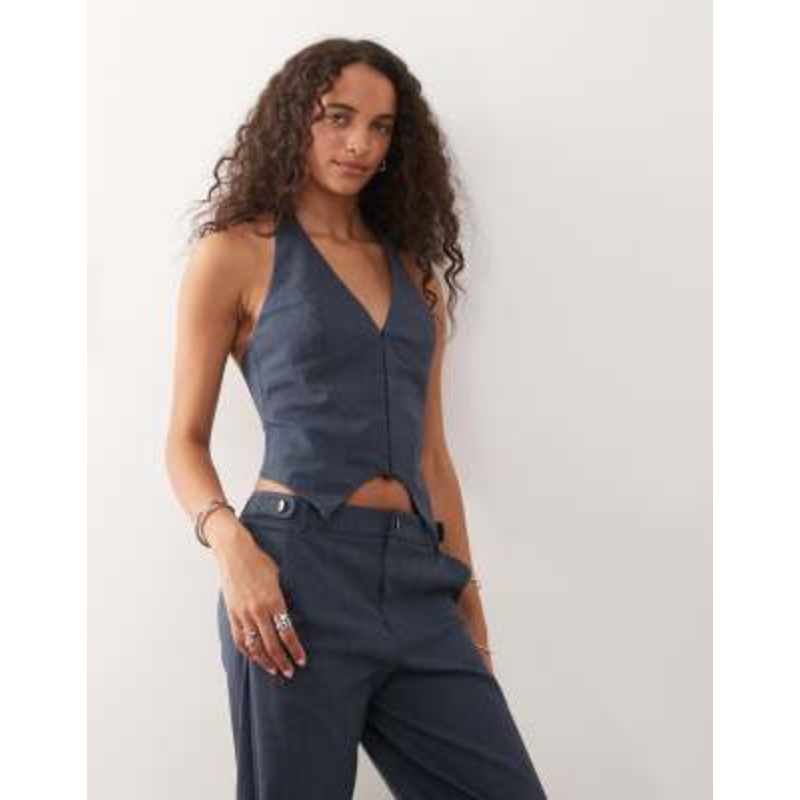 COLLUSION bengaline fitted corset vest in denim blue