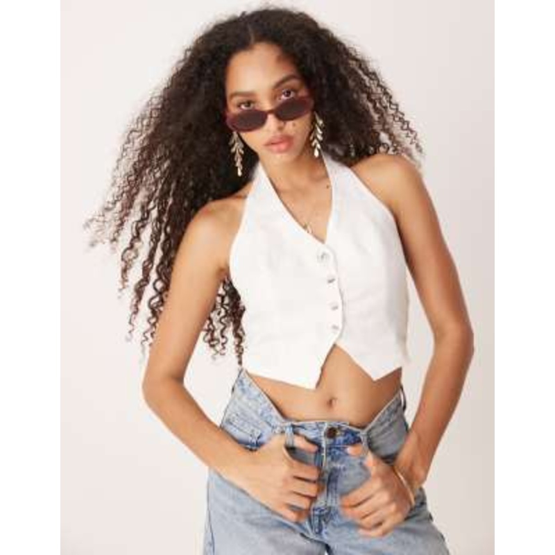 Gina Tricot pure linen halterneck vest top in white