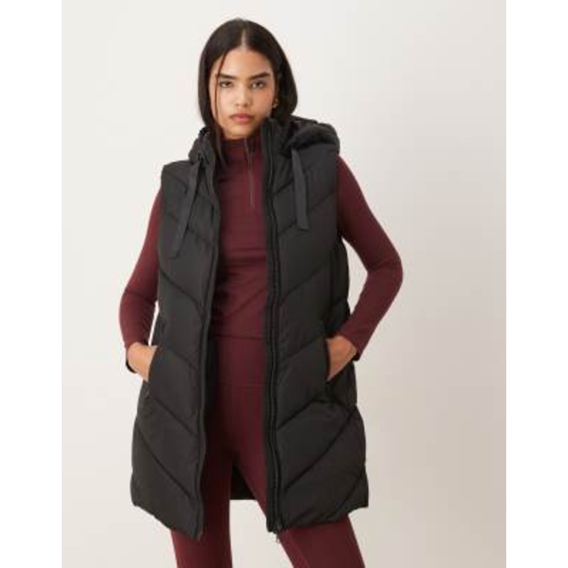 JDY chevron padded hooded vest in black