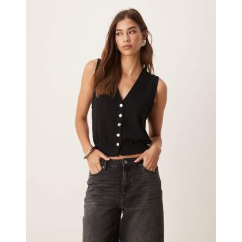 Mango v neck knit vest in black
