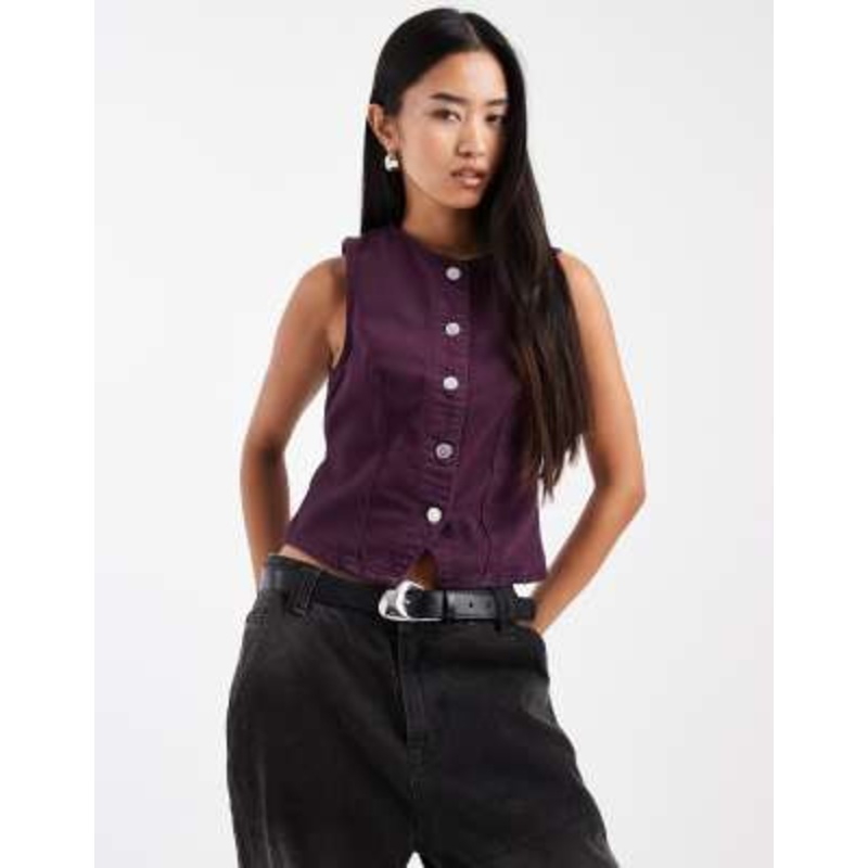 Miss Selfridge denim fitted vest in plum