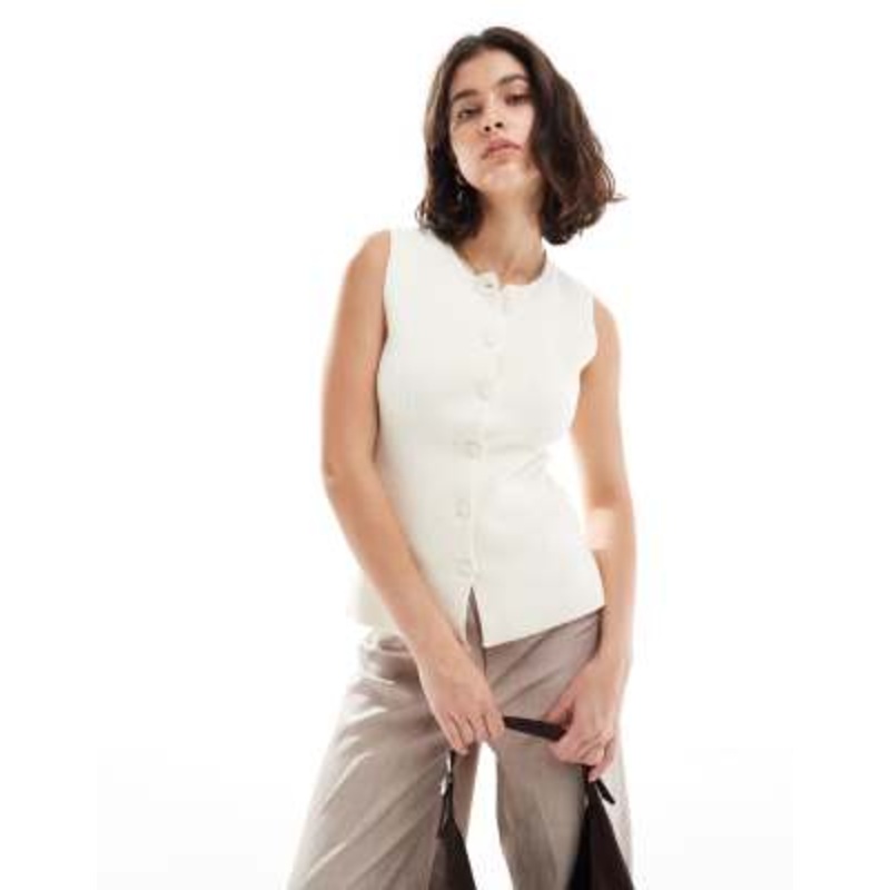 Miss Selfridge knit waisted vest in cream