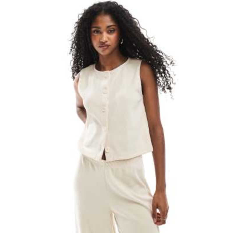 Miss Selfridge premium soft rib vest in ivory – part of a set