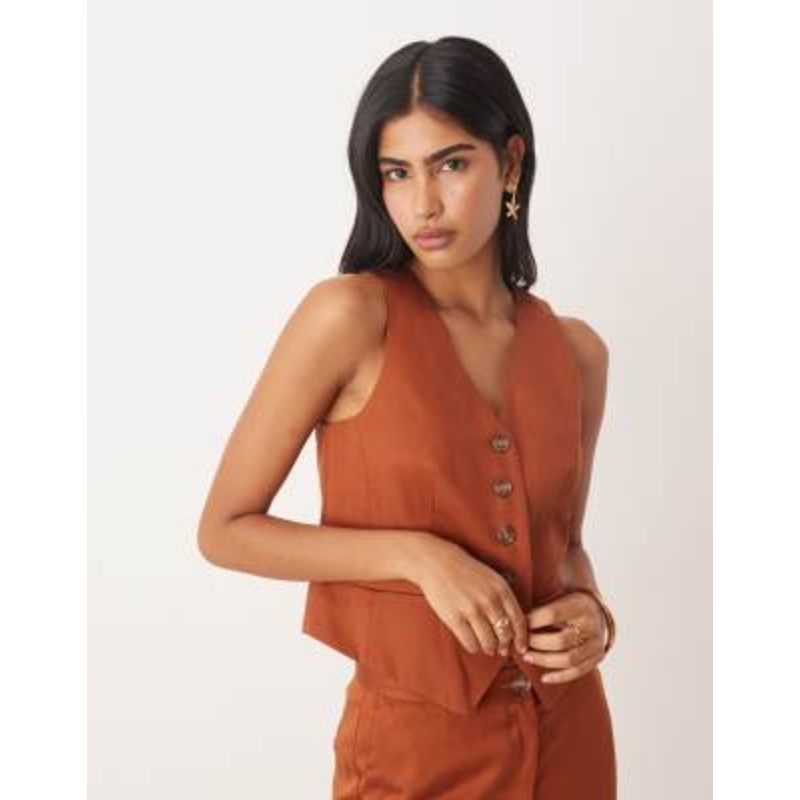 Nobody’s Child Vinnie V-neck vest in rust – part of a set