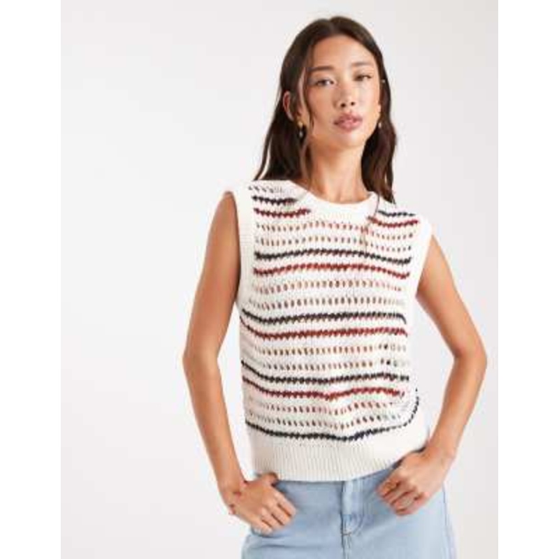 Object crochet knit sleeveless layering vest in multicolor