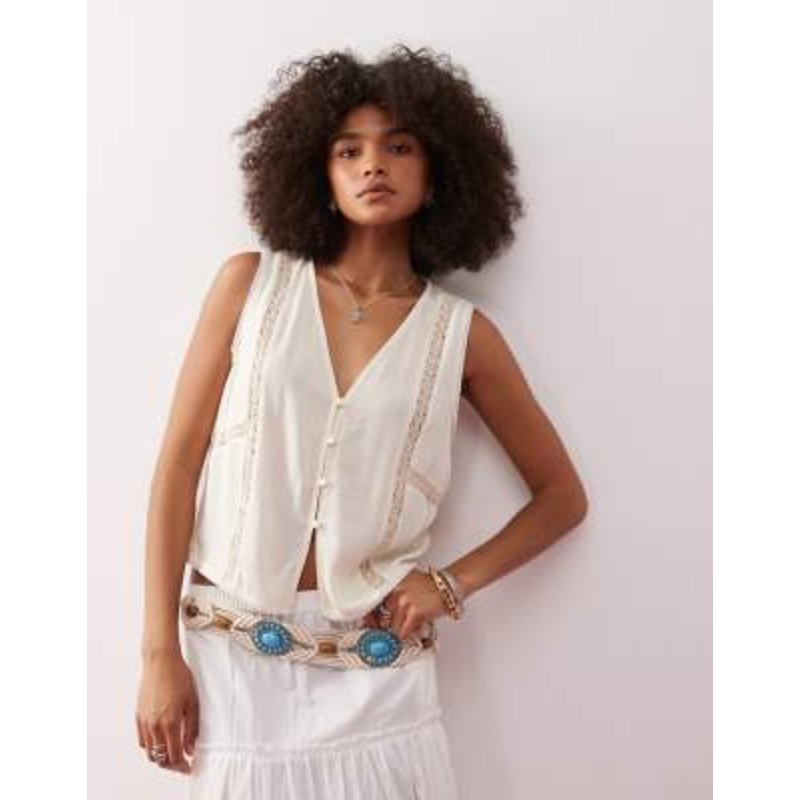 Reclaimed Vintage vest top with lace inserts in cream