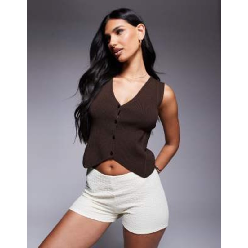 River Island lace back knit vest in brown