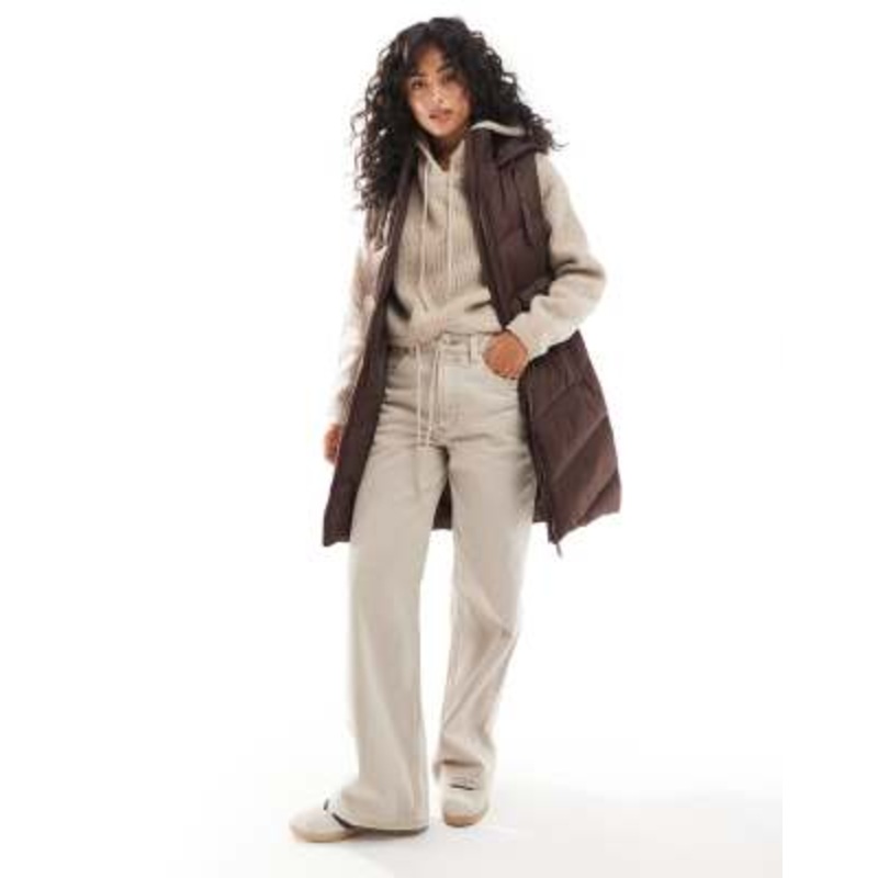 Threadbare longline padded vest with hood in brown