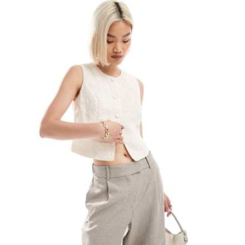 Vero Moda embroidered vest in cream