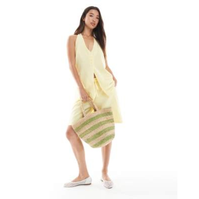 Vero Moda halter neck vest and tie waist shorts set in pale yellow