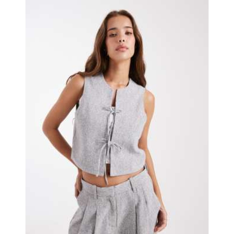 Vero Moda tailored tie front vest in heather gray – part of a set