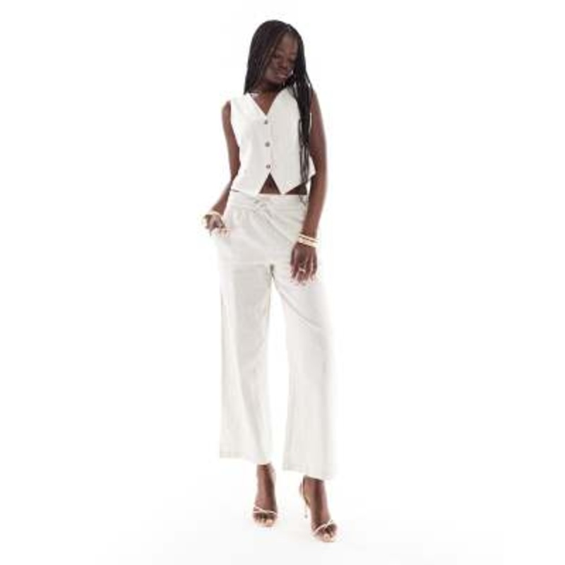 Vero Moda tailored vest and drawstring waist wide leg pants set in stone