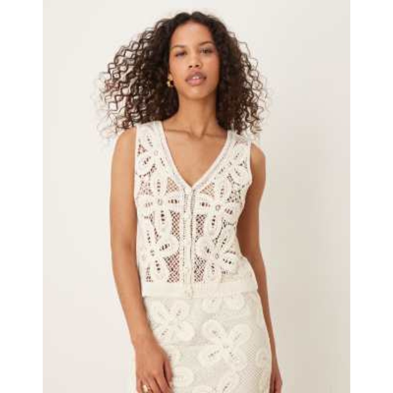 YAS premium floral crochet knit vest in cream – part of a set
