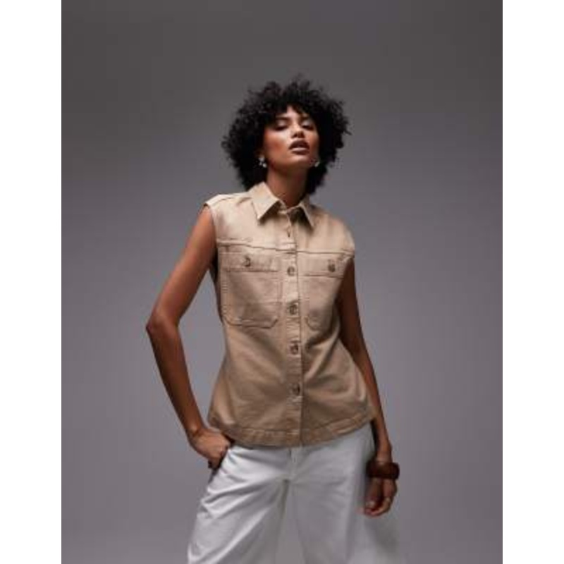 ARKET pure cotton oversized belted workwear vest in beige