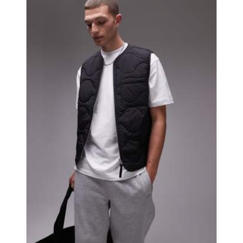 ARKET quilted vest with zip front in black