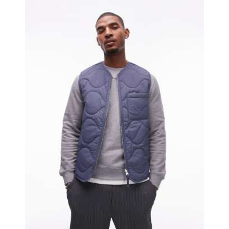 ARKET quilted vest with zip front in blue