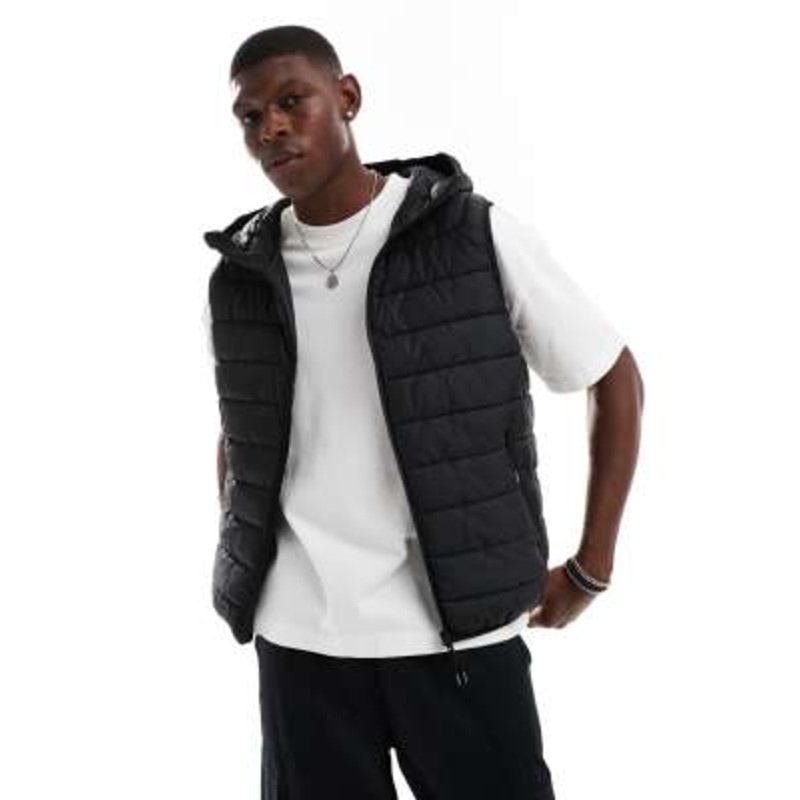 Bershka lightweight hooded vest in black