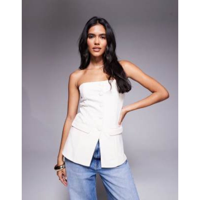 Brave Soul tailored bandeau vest in cream