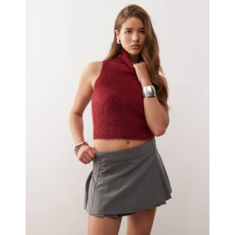 COLLUSION fluffy turtleneck knit vest in cherry red
