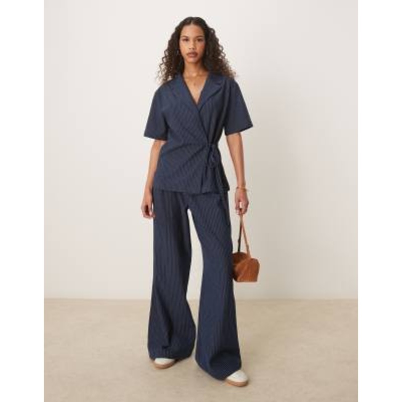 DESIGN denim look wide leg pants and vest set