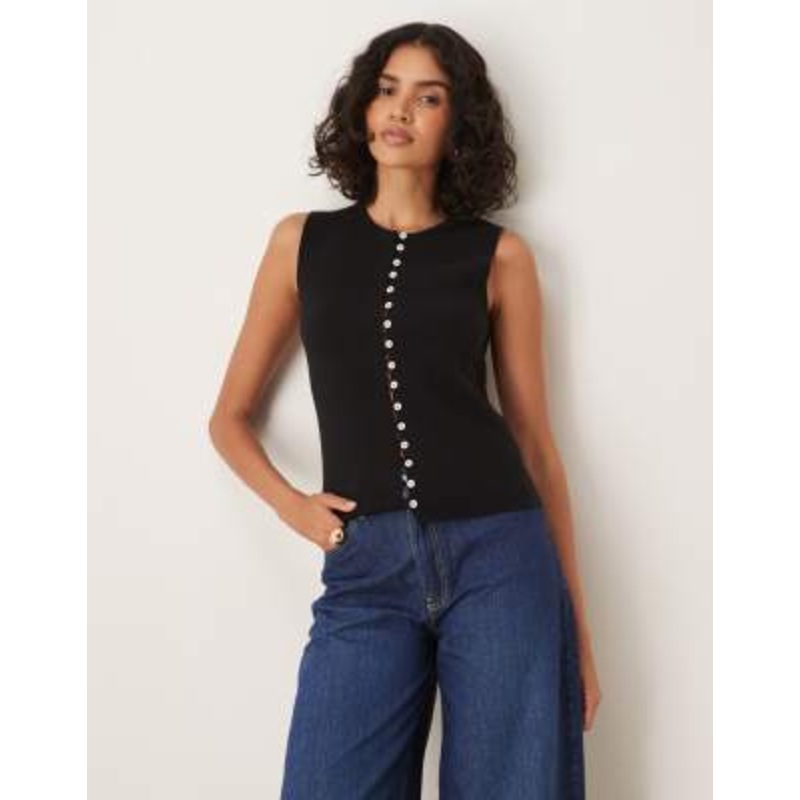 Gina Tricot knit button down vest in black