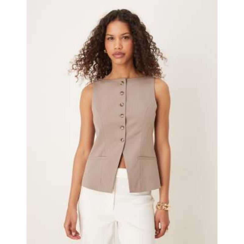 Gina Tricot tailored boatneck vest in taupe beige