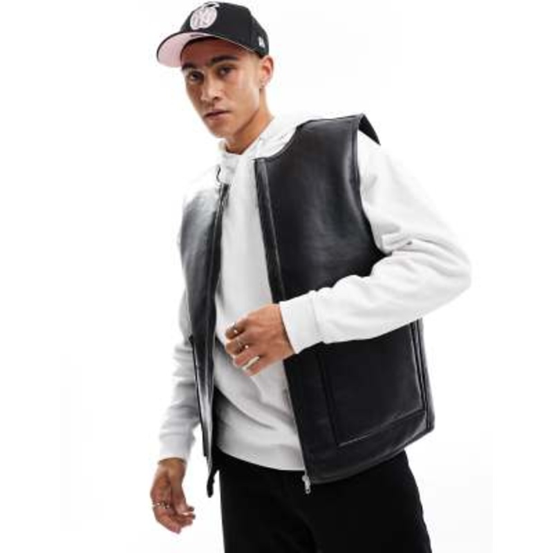 Jack & Jones faux shearling vest in black