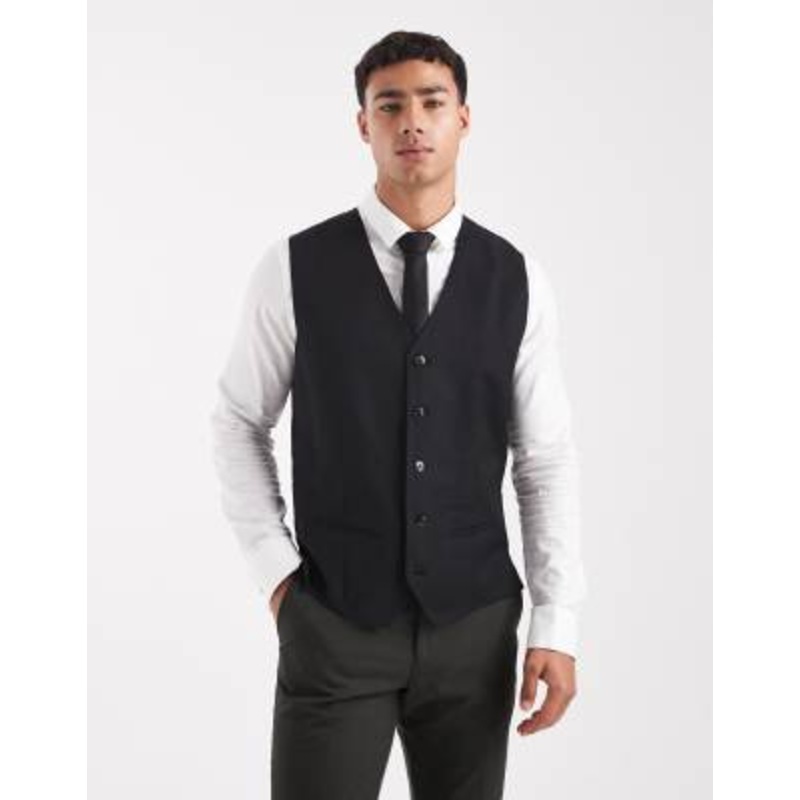 Jack & Jones slim fit wool blend vest in black