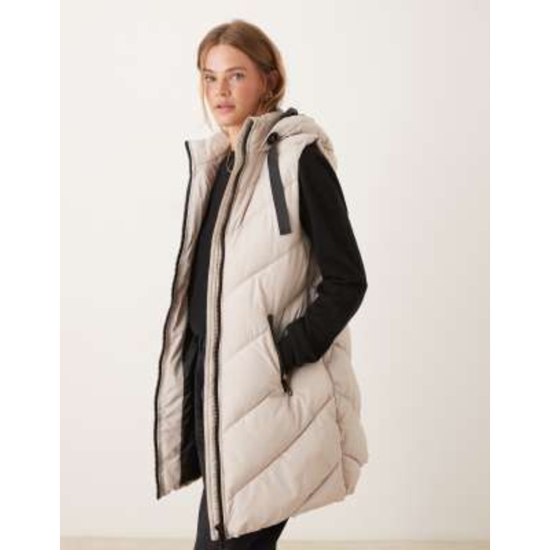 JDY chevron padded longline hooded vest in stone