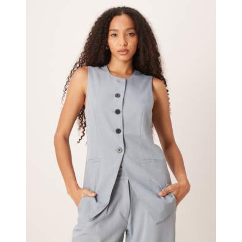 JDY longline button up vest in dusty blue – part of a set
