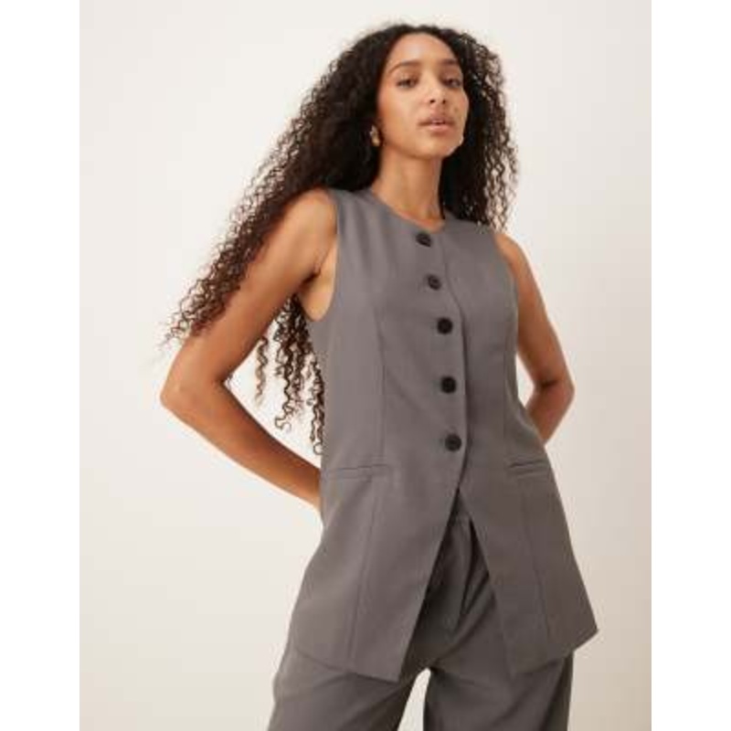 JDY longline button up vest in gray – part of a set