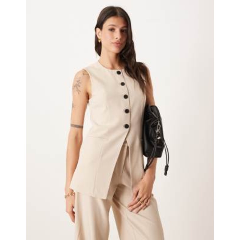 JDY Tall longline button up vest in stone – part of a set