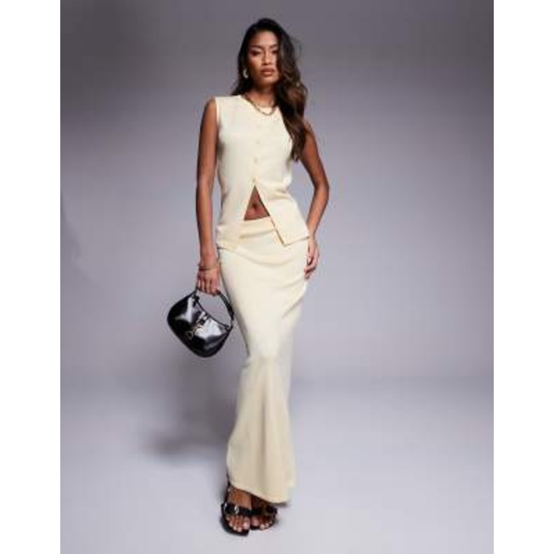 Kaiia Exclusive fine knit longline vest and maxi skirt set in butter yellow