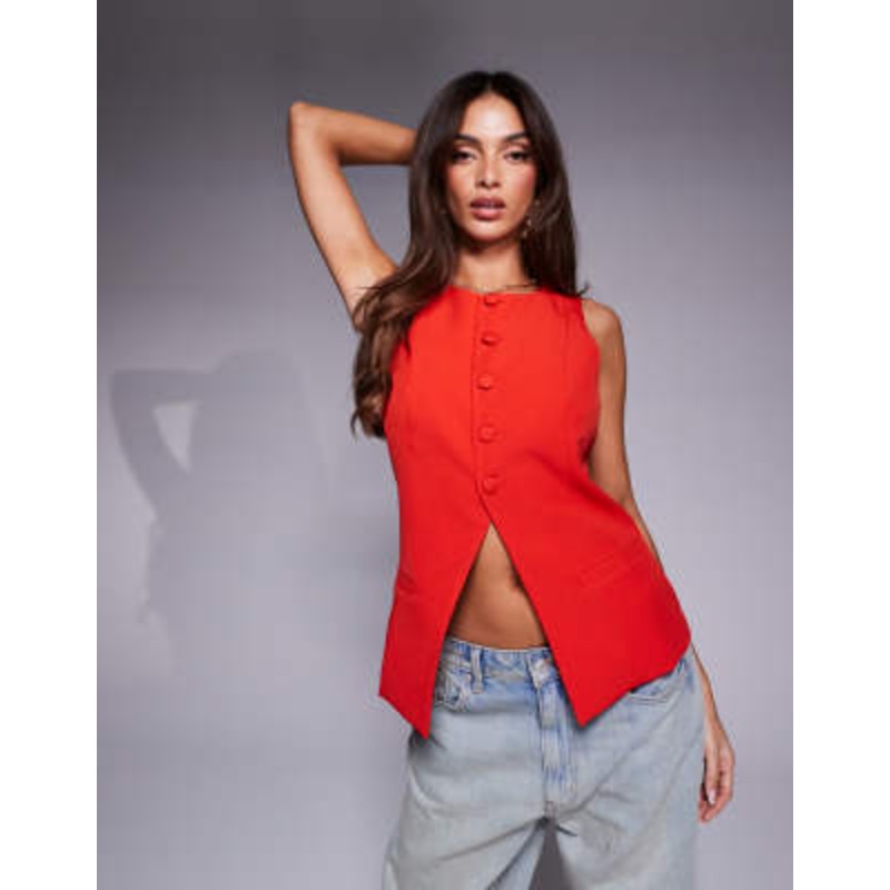 Kaiia Exclusive tailored split front vest in red