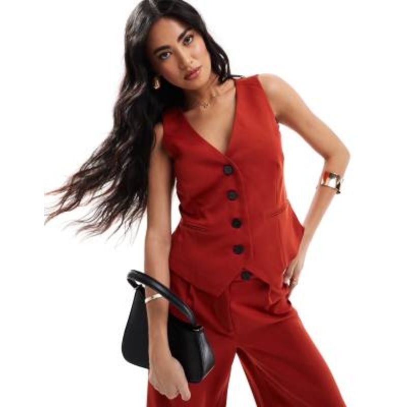 Kaiia exclusive tailored vest in rust – part of a set