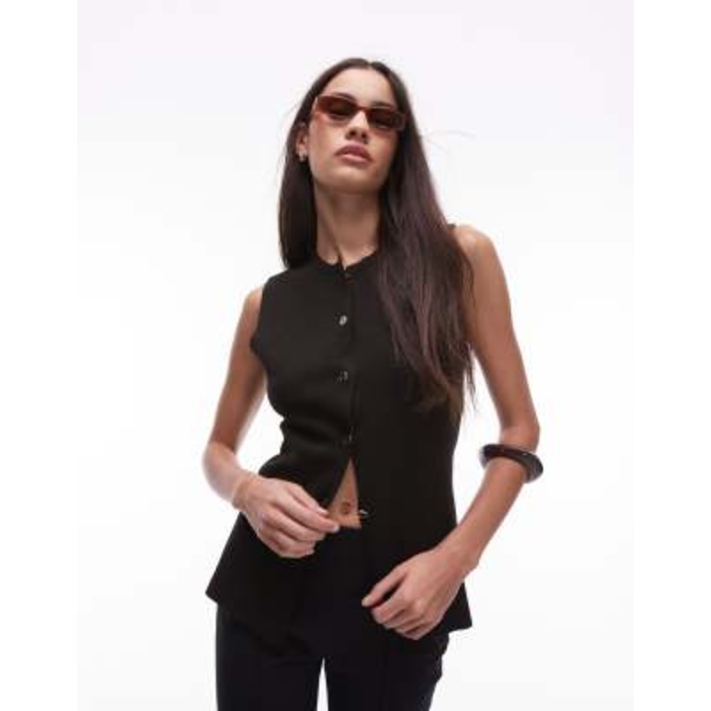 Mango button up knit vest in dark brown