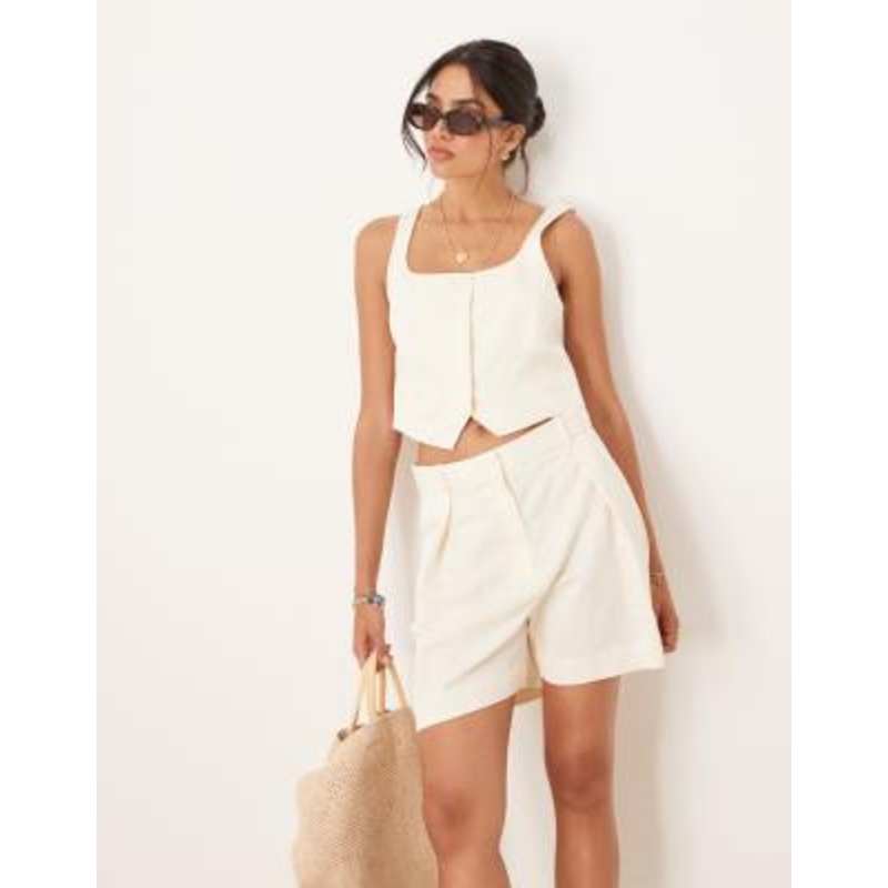 Mango cotton mix low square neck cropped vest in white – part of a set
