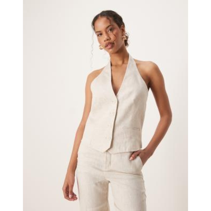 Mango linen vest in ecru – part of a set