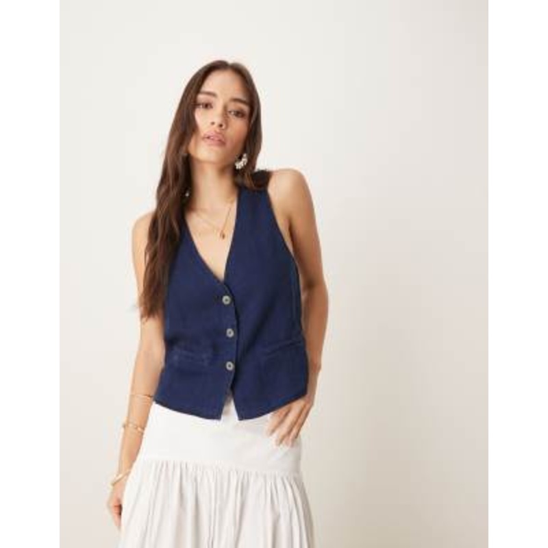 Mango soft denim vest with front pockets in indigo