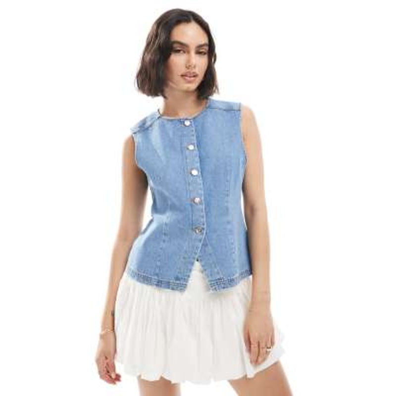 Miss Selfridge denim vest in mid wash