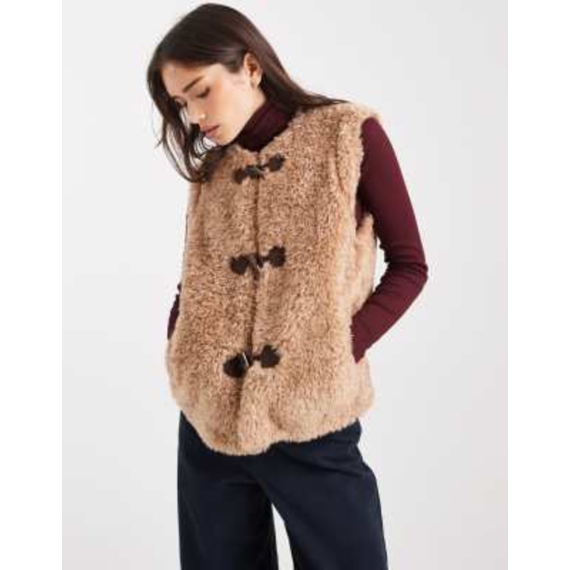 Miss Selfridge sleeveless borg vest in camel