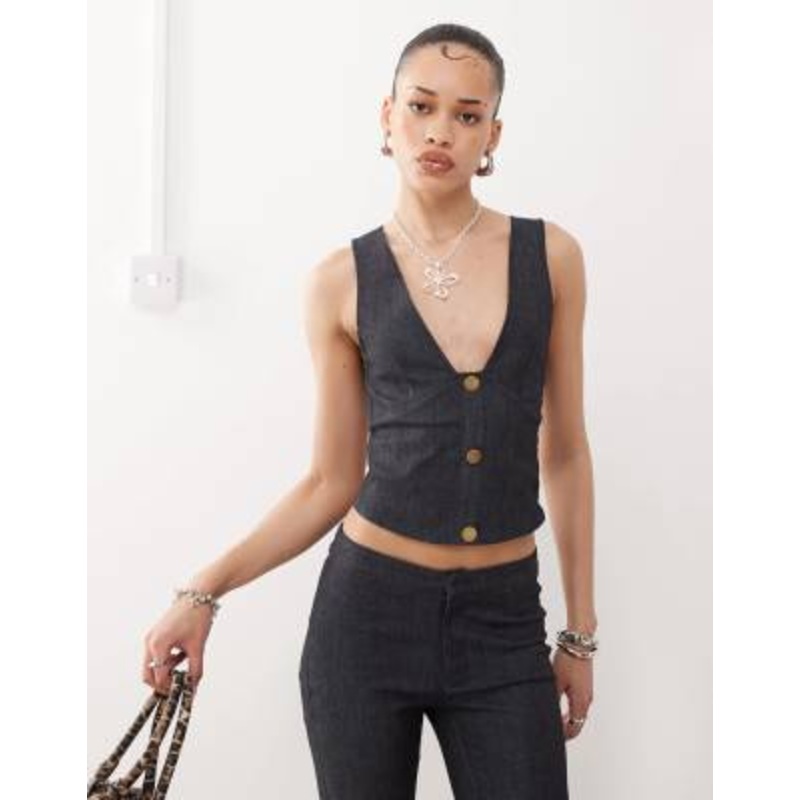 Motel oria denim vest top in dark indigo – part of a set