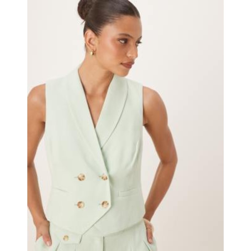 Nobody’s Child double breasted cropped vest in sage – part of a set