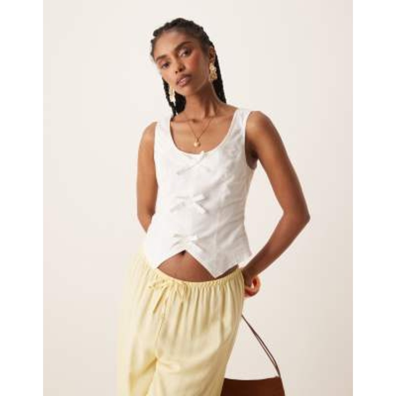 Nobody’s Child Justina bow detail linen vest in white