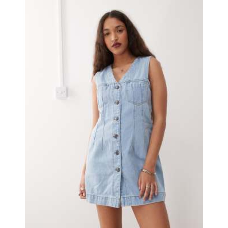 Noisy May denim vest mini dress in light blue wash