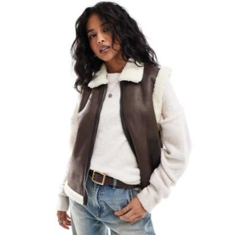 ONLY aviator shearling vest in brown