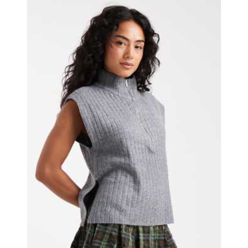 ONLY half zip sleeveless knit vest in gray