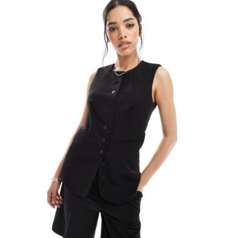 Pieces longline vest in black