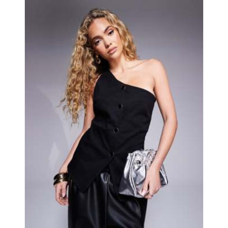 River Island asymmetric denim vest in black